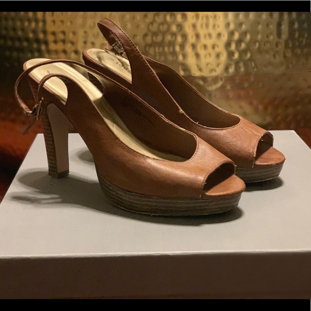 Madden Girl wooden heel and leather sling back